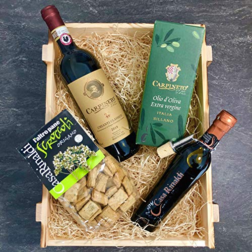 Geschenkset Siena | Italien Geschenkkorb mit Wein, Olivenöl & Holzkiste | Feinkost Präsentkorb mit Rotwein… – Bild 3