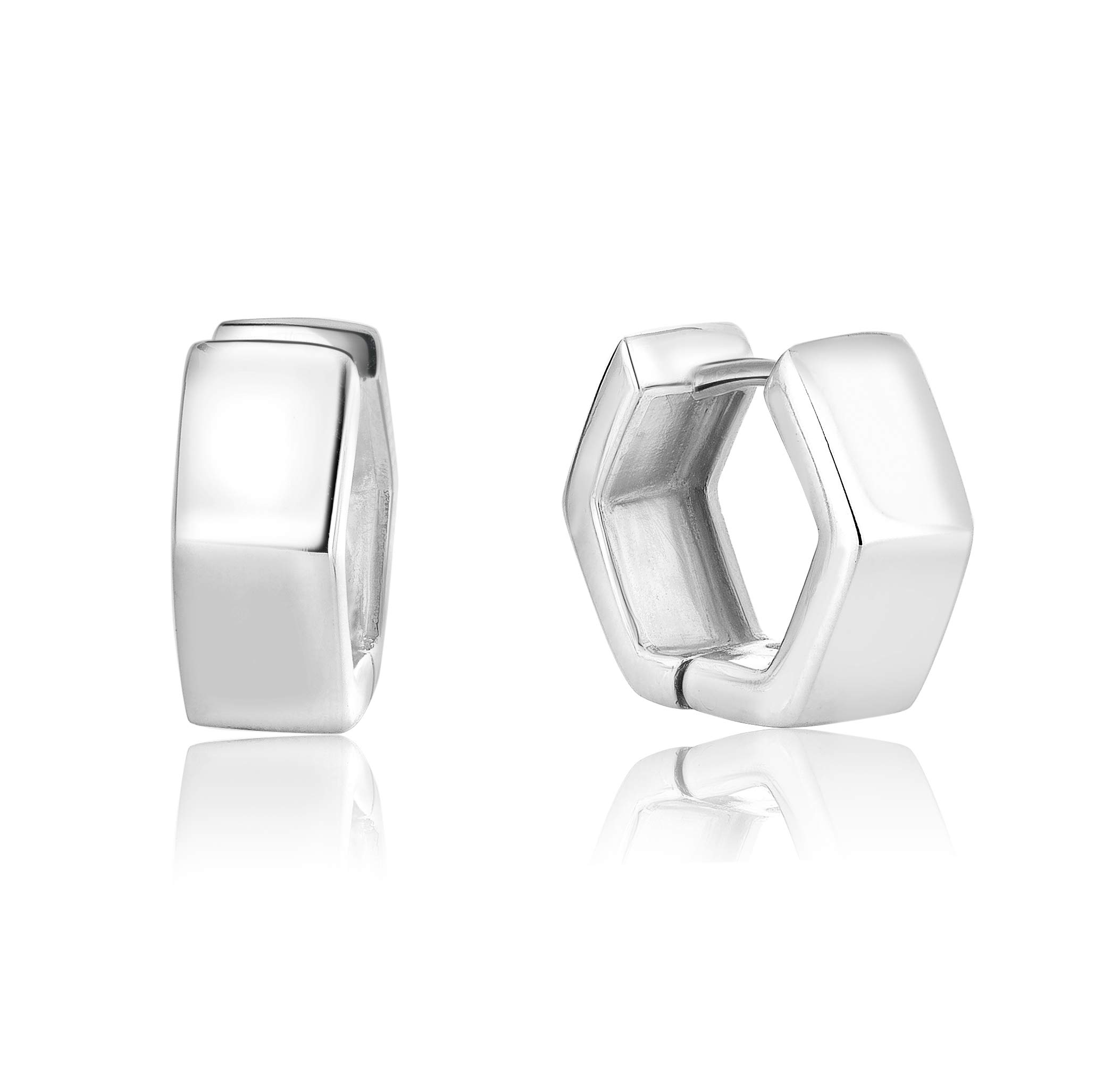 DTPSilver -Huggies/Hinged Hexagon Hoops Earrings 925 Sterling Silver -Thickness: 2 mm - Wide 5.5 mm - Diameter 14 mm — image 1