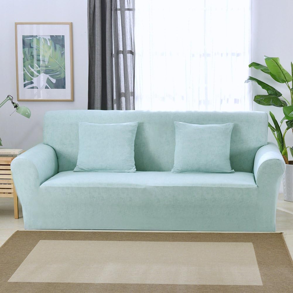 1 2 3 4 Seater Sofa Cover All-Season Linen Pattern Stretch Sofa Slipcover Anti-skid Elastic Polyester Couch Cover Protector size 1 Seater:90-140cm (Light Blue)