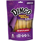 Dingo Wag&rsquo;n Wraps Slims Rawhide Dog Treat Made With Real Chicken, 8 Count | Chicken-Wrapped Long-Lasting Rawhide, Provides Protein, Natural Chewing Action Promotes Clean Teeth, For Adult Dogs
