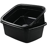 Idotry Rectangle Plastic Black Washing Basin/Tub, Pack of 2 (18 Quart)