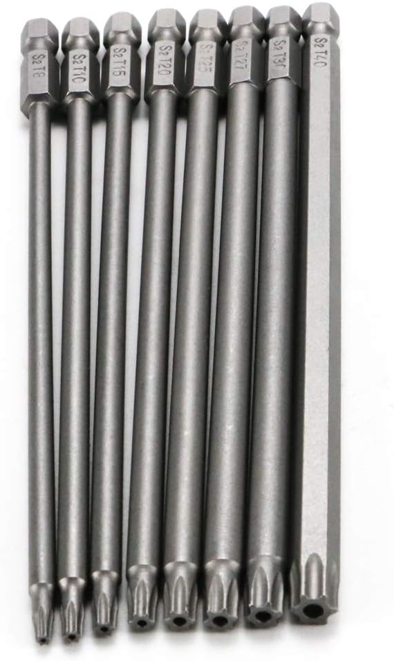 Canitu Torx Security Head Screwdriver Drill Set T8 T10 T15 T20 T25 T27 T30 T40 Torx Bits 1/4 Inch/6.35mm Magnetic Hex Shank S2 Steel Tamper Proof Star Screwdriver Bits Tools