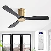 Sofucor 52 Inch Solid Wood Ceiling Fan Without Lights Flush Mount Ceiling Fans with Remote Control-Wood Blades Modern Outdoor