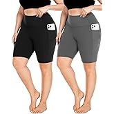 FULLSOFT Plus Size Biker Shorts for Women-High Waist X-Large-4X Tummy Control with Pockets Workout Shorts for Yoga