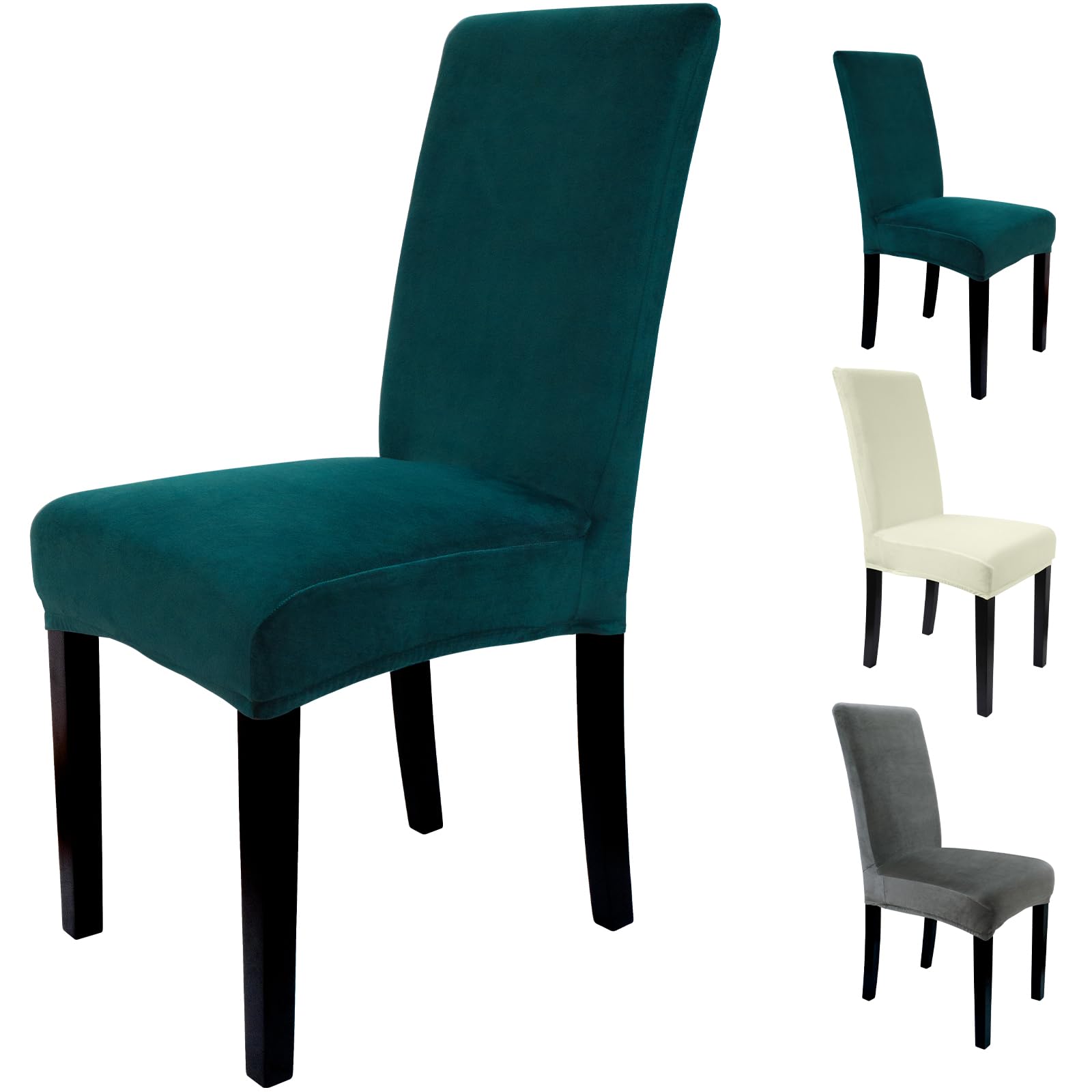 Zindoo Velvet Dining Chair Covers Set of 4, Stretch Spandex with Elastic Band Chaircover, Washable Removable High Back Plush Dining Chair Slipcovers for Dining Room Kitchen Hotel Party Banquet, Teal