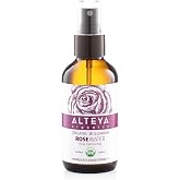 Alteya Organics Rose Water USDA Certified Organic Facial Toner, 4 Fl Oz | 100% Pure Bulgarian Rose Water Tones, Hydrates and Refreshes Skin for a Balanced, Radiant Complexion, Amber Glass Bottle