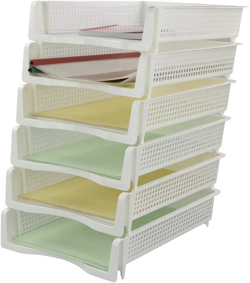 Fosly 6 Tier Letter File Trays, Plastic A4 Paper Tray, White Stackable