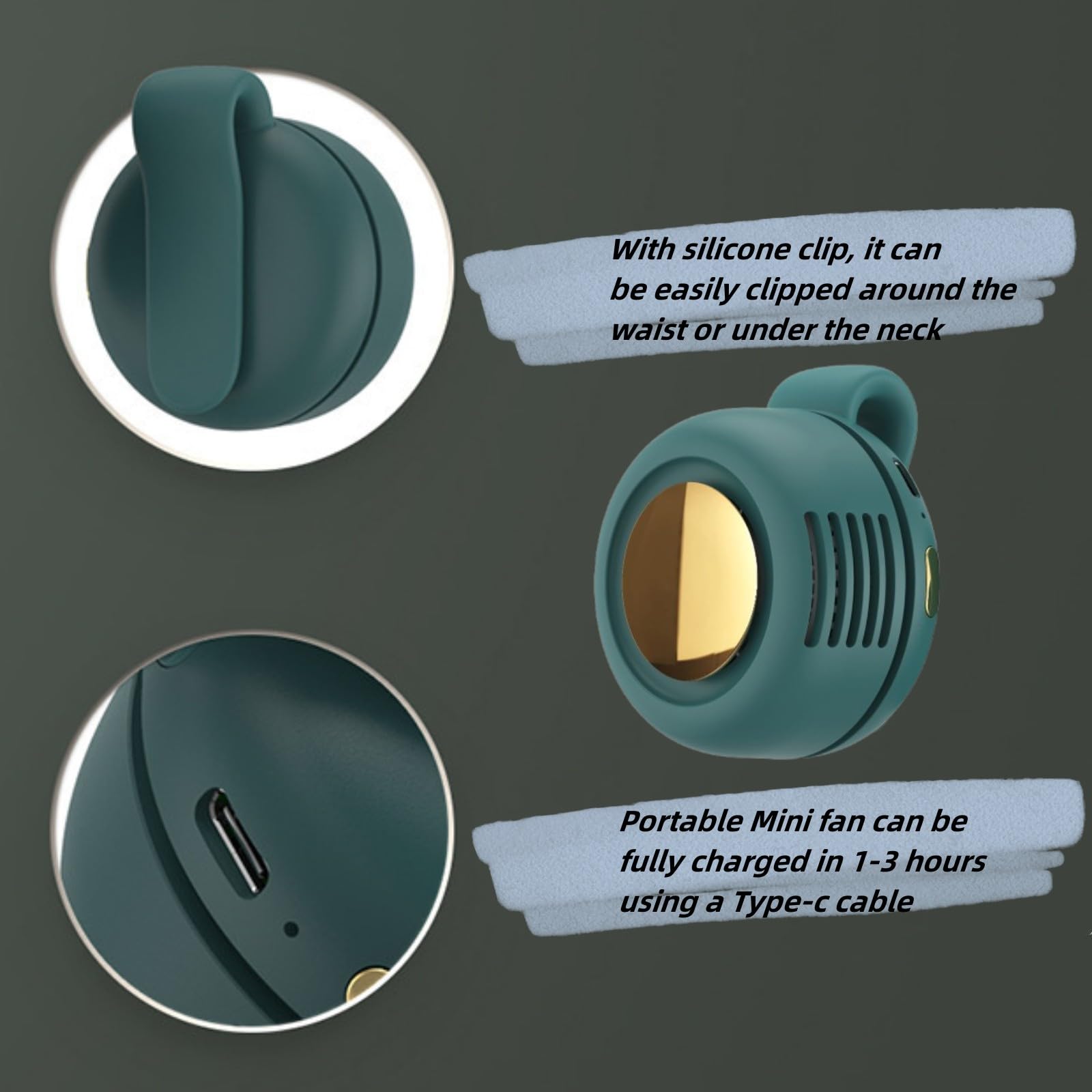 Portable Silent Mini Bladeless Fan Clip On, 2025 New Adjustable 3 Speeds Suspended Waist Fans for Shirt, Mini Fan With Clip, Suitable for Outdoor & Travel & Office, Travel Accessories (White)
