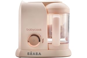 BÉABA BEABA Babycook Solo 4 in 1 Baby Food Maker, Puree Steamer and Blender for Purees, Grinder with Auto Steam Cooking, Lrg Capacity 4.5 Cups 27 Servings in 20 Mins, Rose Gold