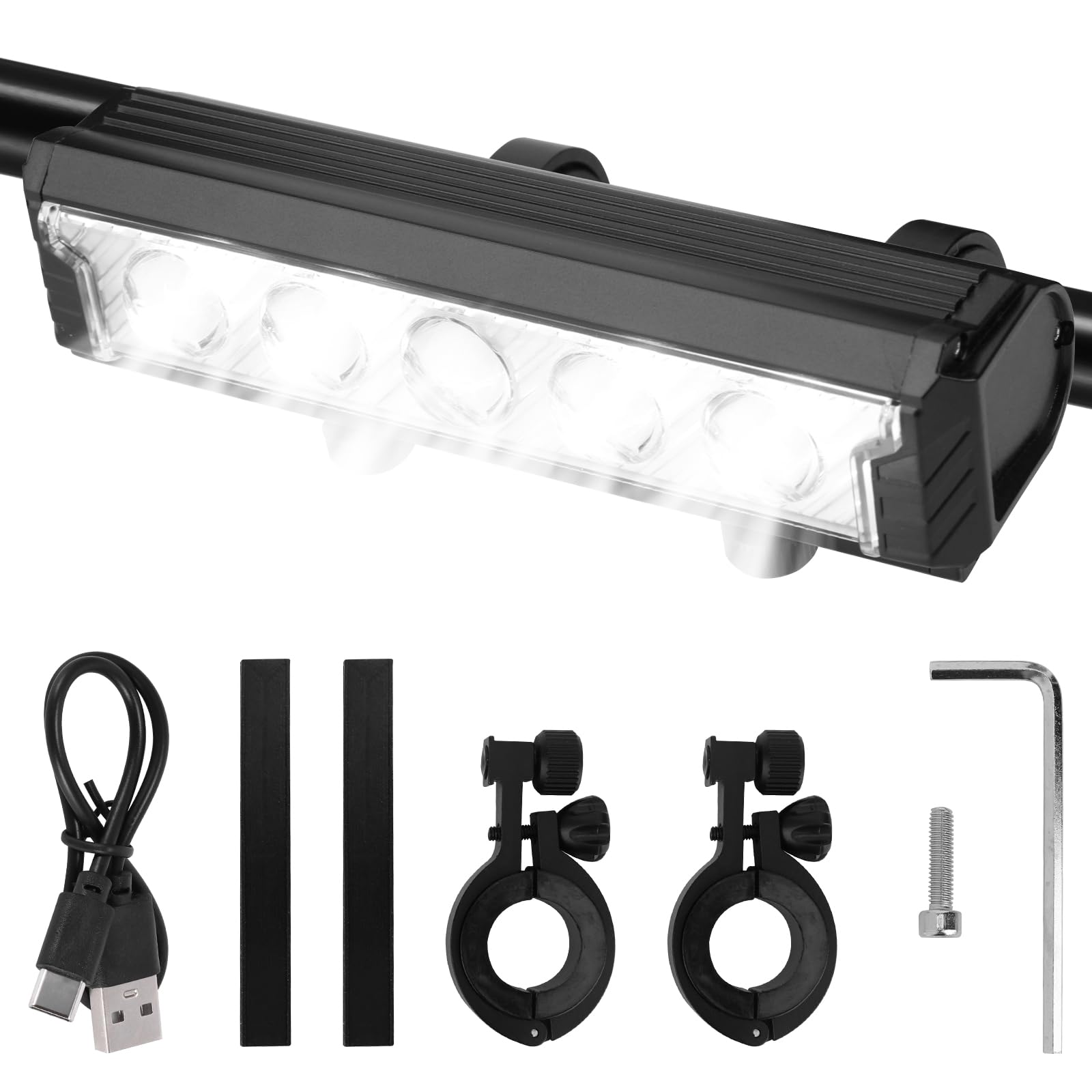 Bike Lights Set USB Rechargeable, 2800LM Super Bright Bike Front Light Flashlight 5 Lighting Modes, 4800 mAh Waterproof Bicycle Lights for All Bike Mountain