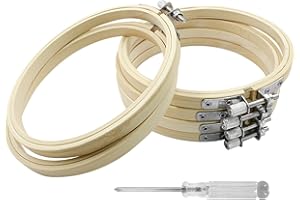 Biaungdo 6 Pieces 5 Inch Embroidery Hoops, Round Wood Embroidery Hoops, Adjustable Bamboo Circle Cross Stitch Hoop Ring, Wooden Embroidery Frames for Art Craft Sewing, Christmas Decoration