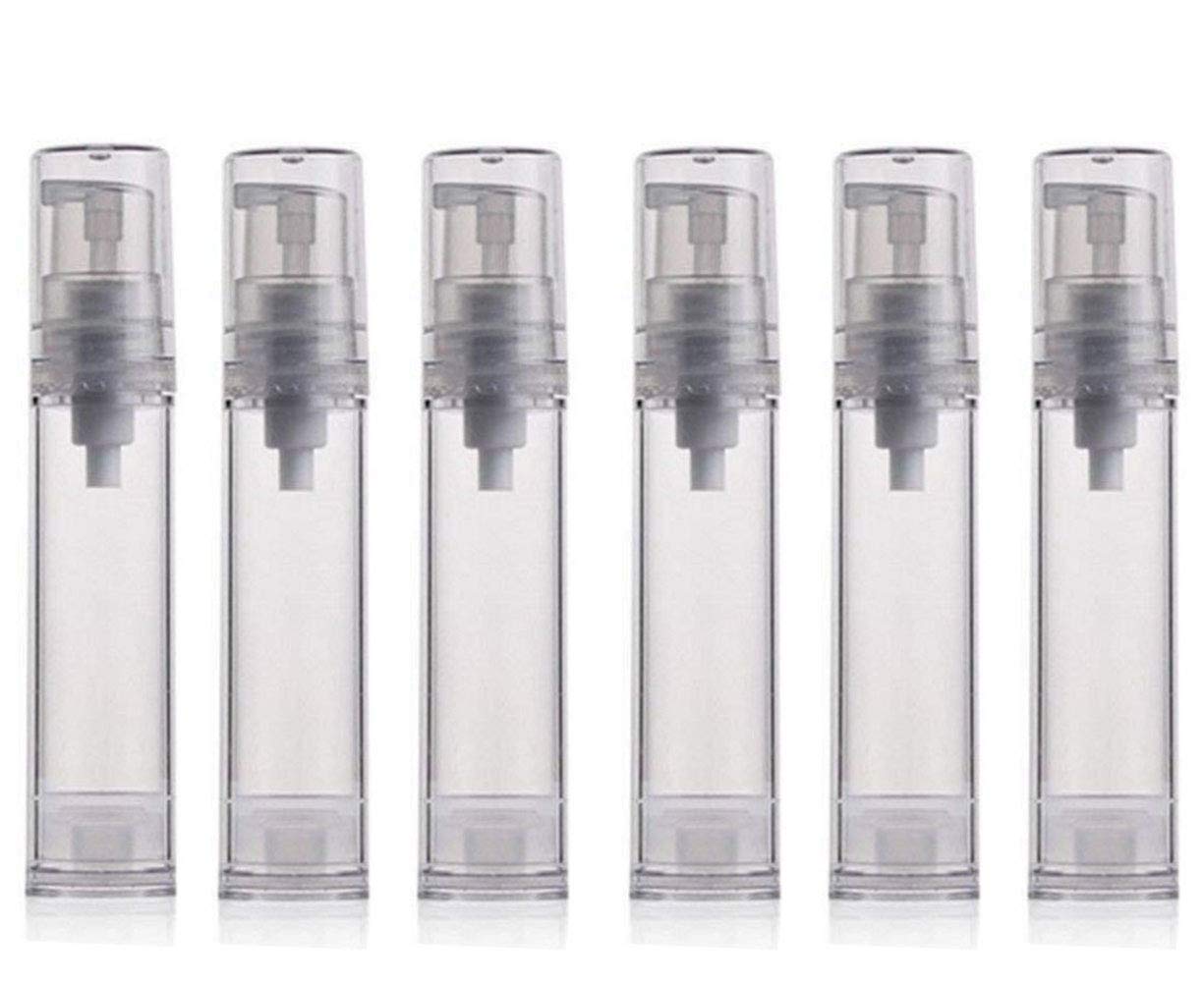 12PCS 10ML / 0.34oz Transparent Empty PS Plastic Airless Vacuum Pump Press Bottle Jar Pot Vial Container For Cosmetic Makeup Serums Cream Lotion Travel Toiletries Containers