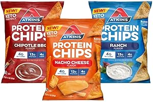 Atkins Protein Chips Variety Pack, 4g Net Carbs, 13g Protein, Gluten Free, Low Glycemic, Keto Friendly, 12 Count