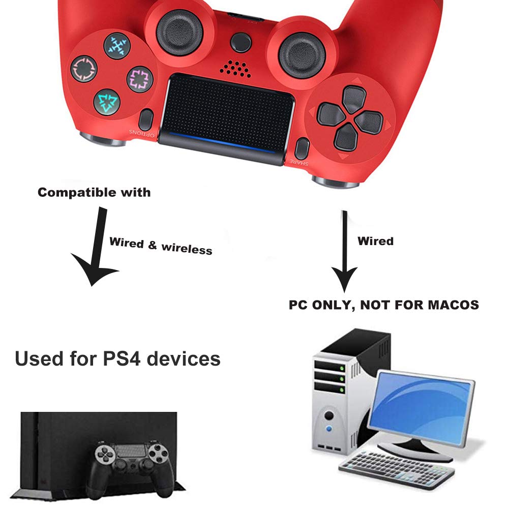 YZmoffer Wireless Controller Bluetooth Gamepad for Dual Shock, Remote for PS4 Controller Joystick Gamepads for Playstation 4 Console for Playstation 4 Wireless with USB Cable for Playstation 4 (Red)