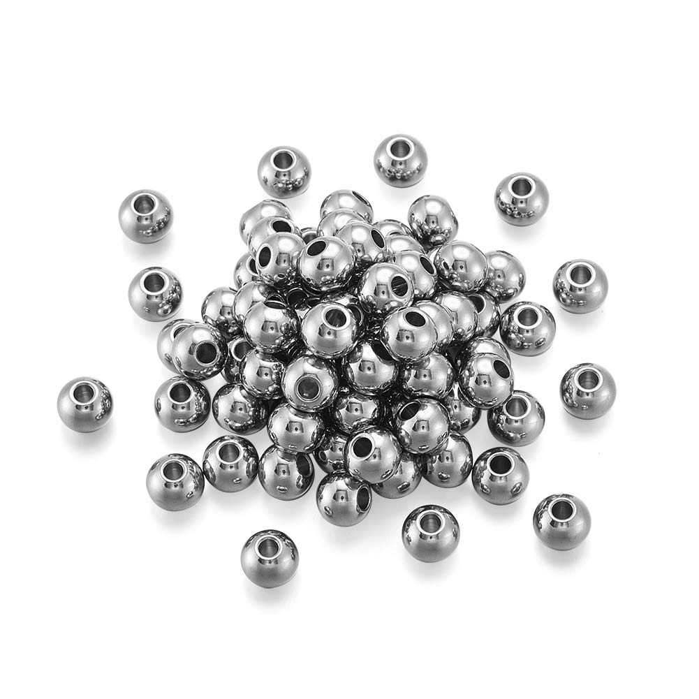 PandaHall 100pcs Stainless Steel Round Spacer Loose Ball Beads 8mm Tiny Small Metal Stopper Beads with 3mm Hole for Necklace Bracelet Jewelry Making, Stainless Steel Color