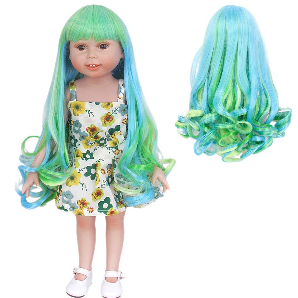 STfantasy American Girl Doll Wig Bangs Ombre Blue Green