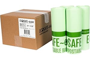 EcoSafe-6400 HB3550-85 Certified Compostable Bag - 35x50” Green Bags for 45 Gallon Bin - Extra Strong Leak, Puncture and Tear
