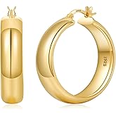 YOUNGYUE 8mm Wide Chunky Gold Hoops 14K Real Gold Plated Hypoallergenic 925 Sterling Silver Hoops Lightweight Big Gold Hoop Earrings for Women 30/40/50/60mm