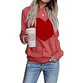 Heart Sweater for Women Valentines Day Gifts for Her Red Sweaters Crewneck Long Sleeve Lightweight Cute Tops