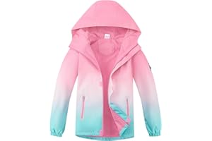 MGEOY Boys Girls Rain Jackets Lightweight Waterproof Hooded Raincoats Windbreakers for Kids 4-14Y