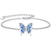 Silikepa Butterfly Bracelet for Women 925 Sterling Silver Butterfly Bracelet Adjustable Bracelet with Opal/Abalone Butterfly Jewelry Gift for Women