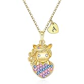 Aueoero Women 3D Initial Unicorn Necklace, Heart Necklaces, Birthday Christmas Gift