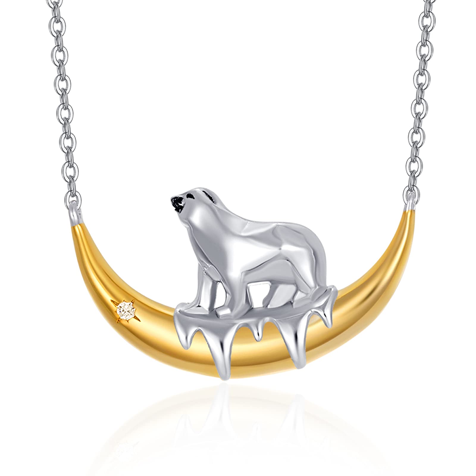 praymos Bear Memorial Gifts for Women Necklace 925 Sterling Silver Bear Pendant Moon Necklace Good Luck Pet Animal Jewellery for Dog Lovers Women