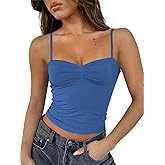 ForeFair Women Y2K Sweetheart Neck Sleeveless Crop Tank Tops Backless Spaghetti Strap Pleated Bustier Camis Going Out Top