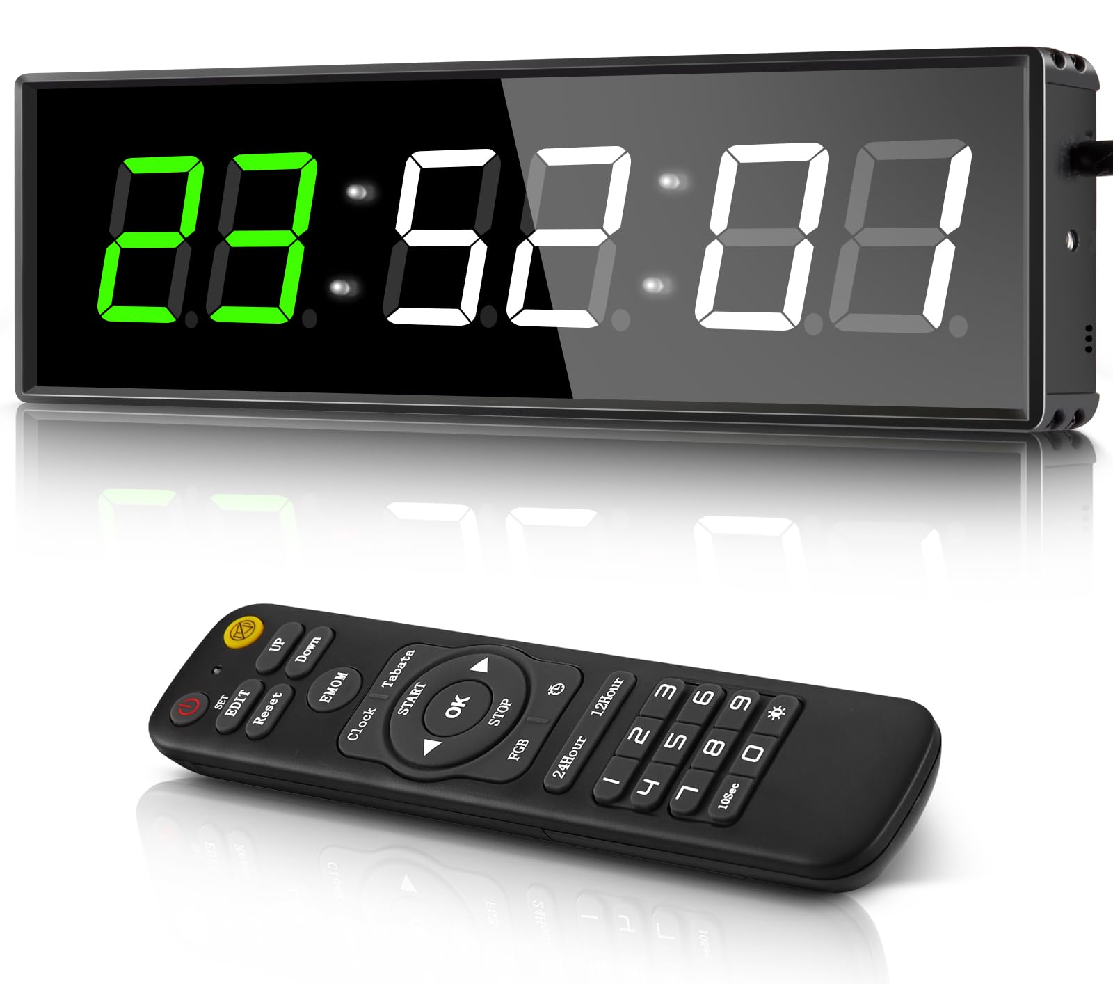 PELLOR Gym Clock, Gym Timer with Stopwatch Count Down/Up, Digital Wall Clock With Remote Control, Adjustable Brightness suitable for Home Garage And Outdoor Training