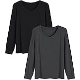 Latuza Women's Bamboo Viscose Pajama Top Long Sleeve V-Neck Sleep T-Shirt