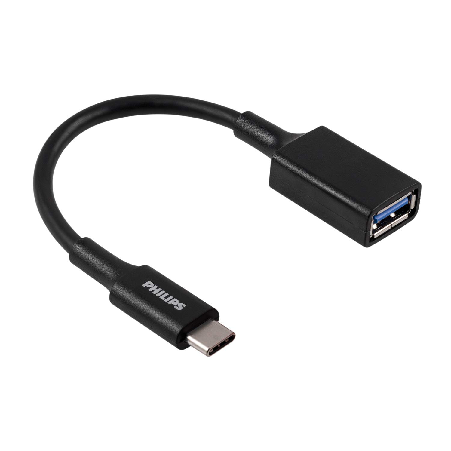 Philips USB C Male to USB A Female Adapter, 15W 6 inch Type A, 3.0 Adapter Port, Compatible with MacBook Pro/Air, iPhone 16 Pro/Max, Samsung Galaxy S24/S23/S22, 5 Gbps Transfer Speed, Black, SWU7113A/27