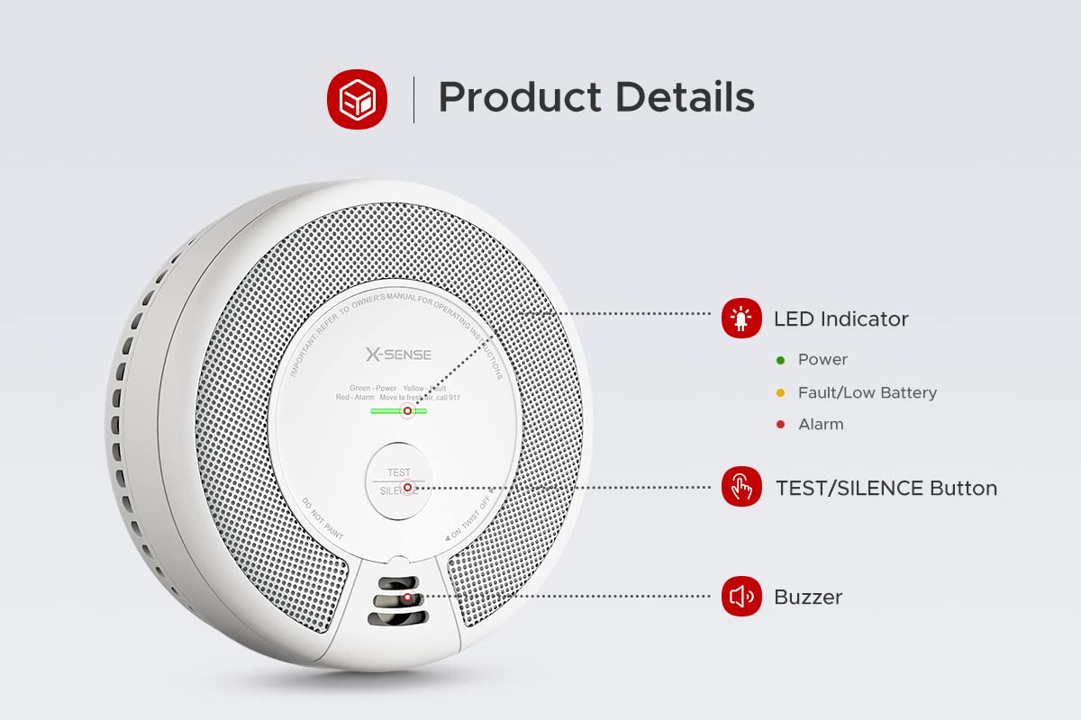 X-Sense Wireless Interconnected Combination Smoke and Carbon Monoxide Detector, 10-Year Battery Powered Fire and CO Alarm, SC06-W, 3-Pack