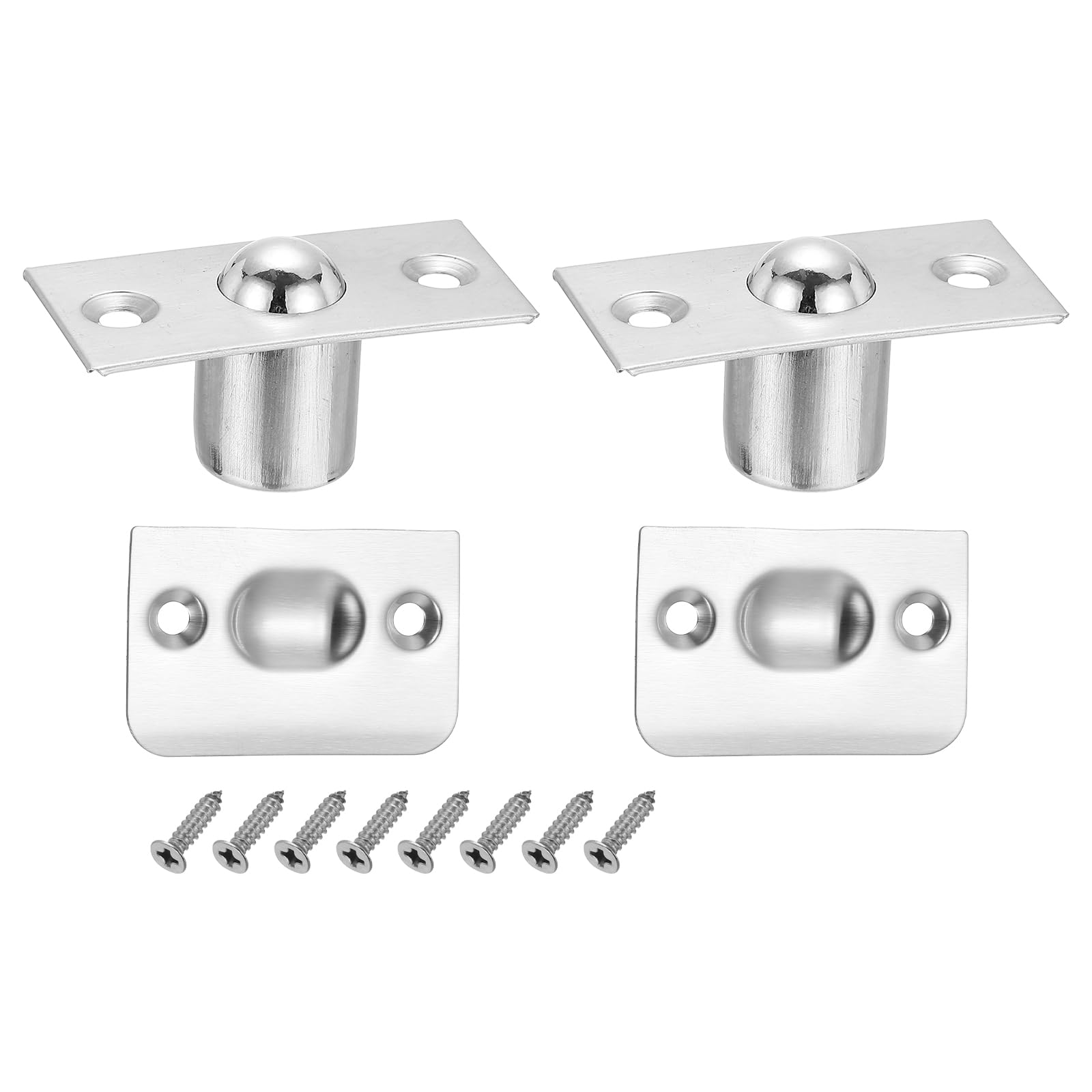 PATIKIL Stainless Steel Small Closet Ball Catch Door Hardware, 2 Pack Cabinet Door Ball Catch Chrome Finish with Strike Plate & Screw for Interior Doors, Silver
