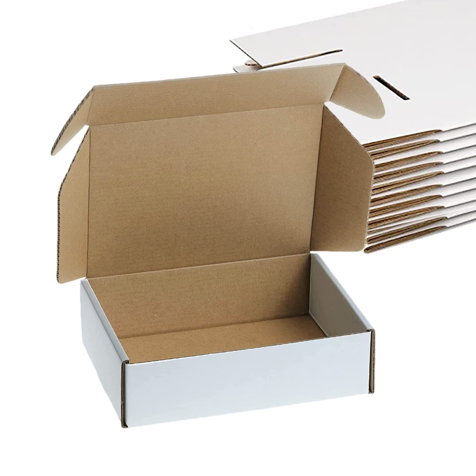 CYH 10 Pcs White Corrugated Cardboard Boxes, 7x5x2 Inches (17.9x12.7x5cm), Parcel Postal Mailing Boxes for Small Business, Storing, Posting, Gift