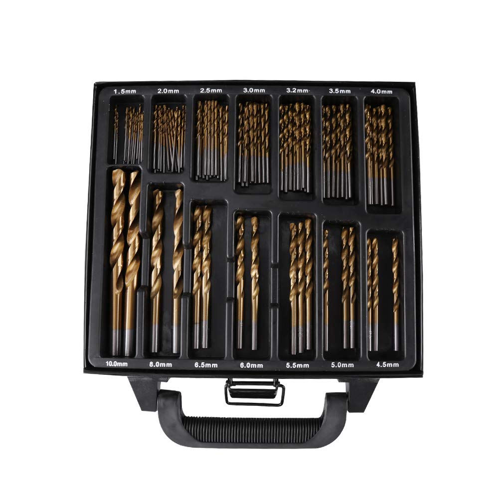 99 Pieces Mixed Multi Drill Bit Set, 14 Sizes from 1.5mm to 10mm, HSS Titanium Coated High Speed Steel Drill Bits for Metal, Wood, Plastic