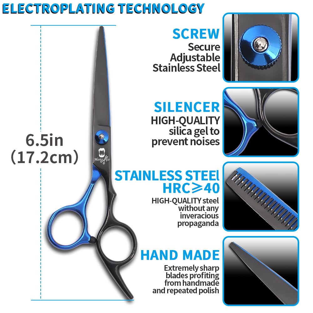 8 PCS Hair Cutting Scissors Kit,Black Blue Professional Home Hair Cutting Barber/Salon Thinning Shears,Hair Cutting Shears Hair Cut Blending Salon Scissor for Men Women Pet