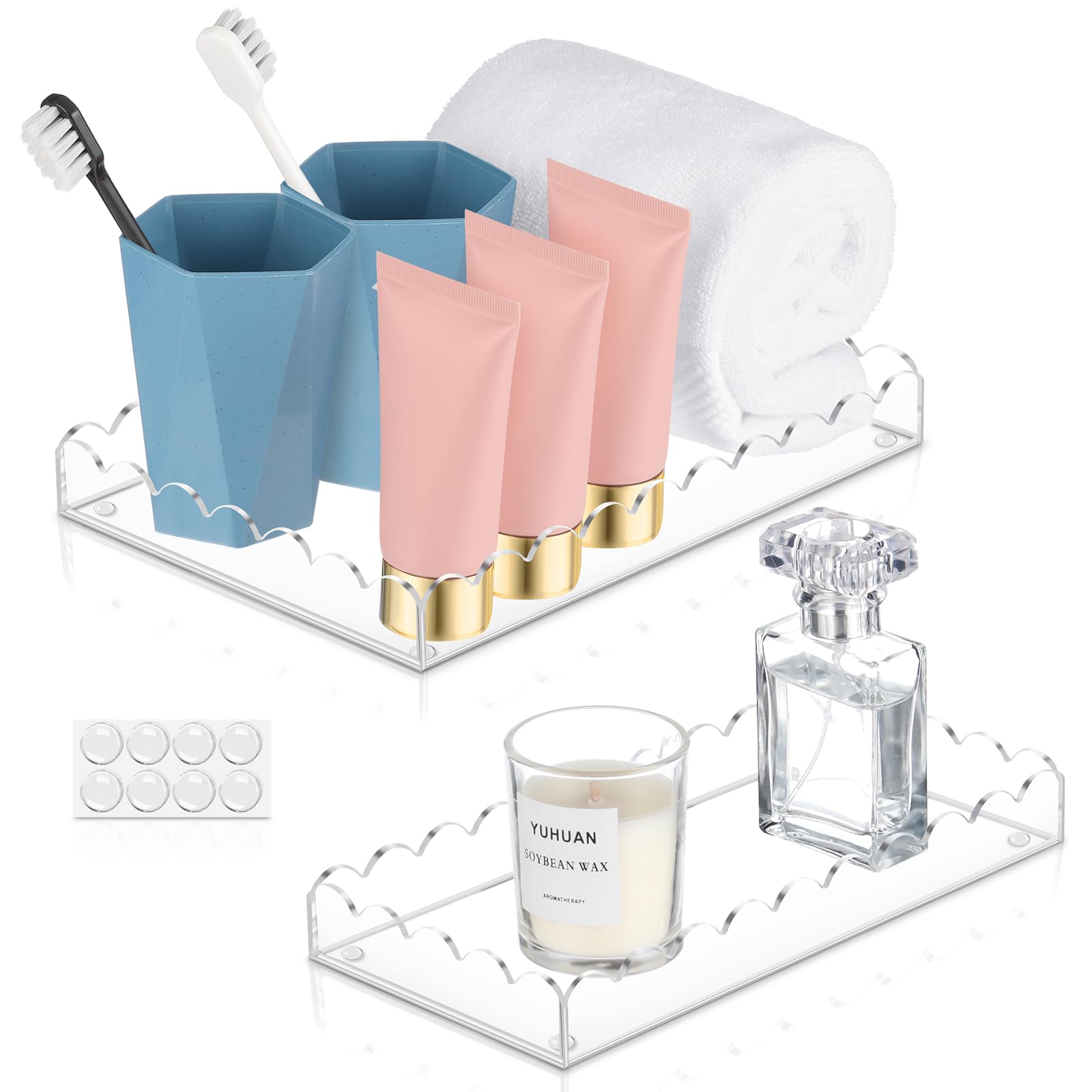 Photo 1 of 2 Pack Acrylic Bathroom Vanity Tray 7.9" and 9.6", Soap Dispenser Decorative Scalloped Tray for Bathroom Kitchen Living Room Decor Vanity Perfume