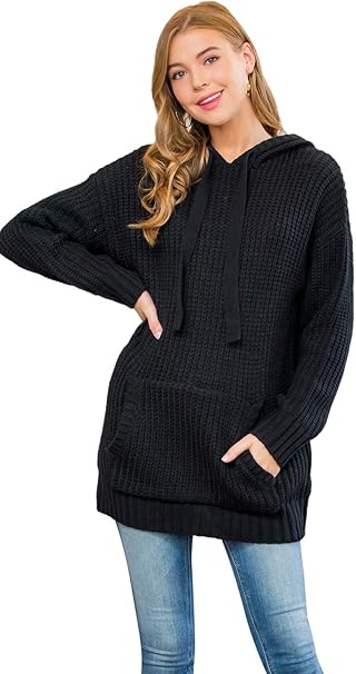 hooded ribbed sweater