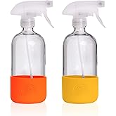 SAVVY PLANET - Glass Spray Bottles for Cleaning, Silicone Sleeve Bottom for Protection, Reusable Glass Spray Bottles 16 Oz Wi