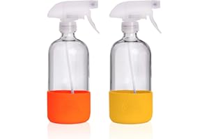 SAVVY PLANET - Glass Spray Bottles for Cleaning, Silicone Sleeve Bottom for Protection, Reusable Glass Spray Bottles 16 Oz With Adjustable Nozzle Settings (2 Pack)