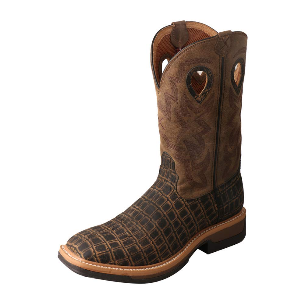 Twisted X Men’s 12″ Western Work Boot, Square Toe Alloy Toe, Caiman Print & Bomber, 12 EE
