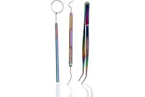 LAJA IMPORTS Dental Hygiene Set - 3Pcs Basic Dental Instruments Stainless Steel Dental Rainbow Tooth Pick, Mouth Mirror/Cotton Plier/Dentists Tools is Ideal for Personal Use & Pet Friendly for Educational Use