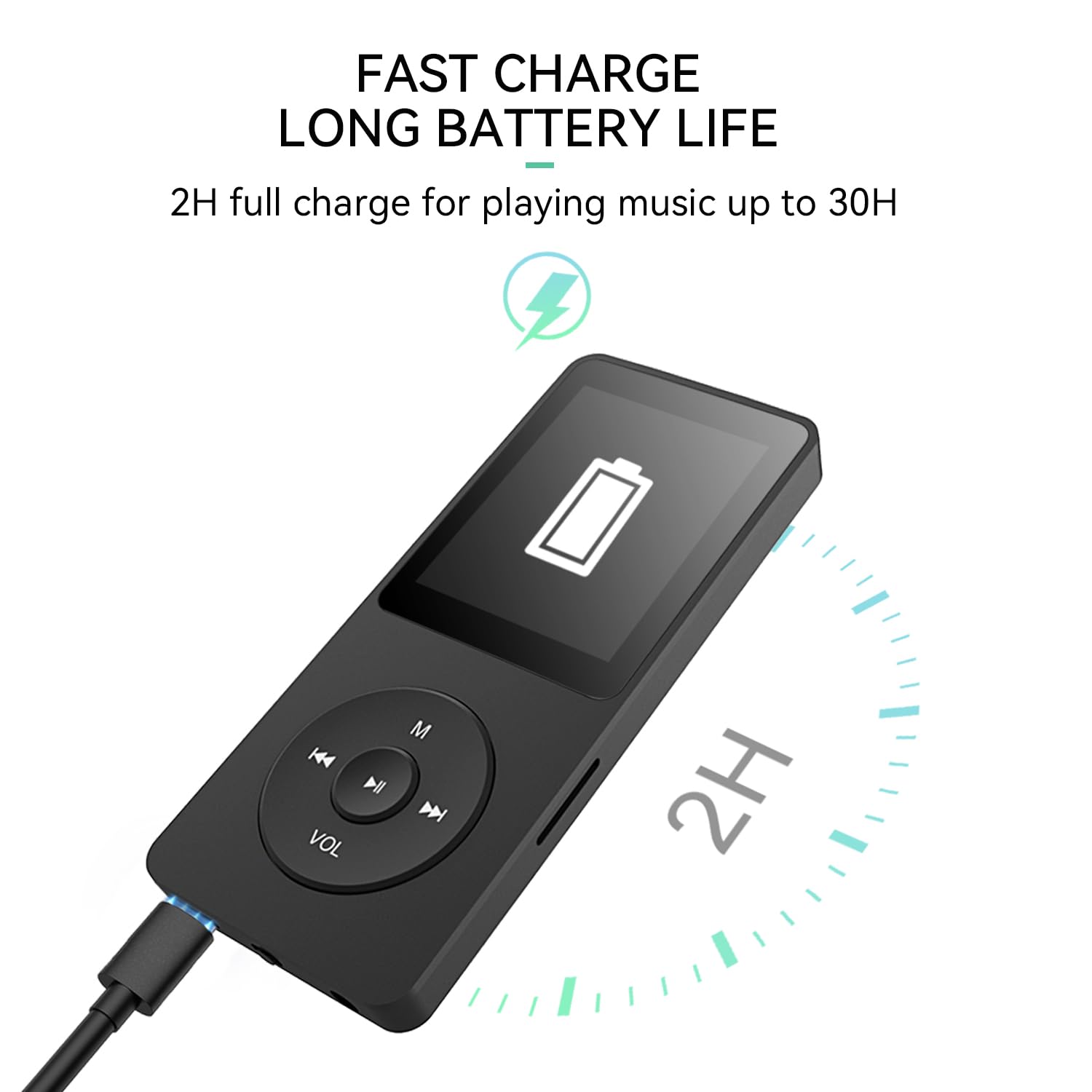 AGPTEK A02 MP3 Player with Bluetooth 5.3, 1.8 inch Screen Portable Music Player with Speaker, FM Radio, Voice Recorder, Supports Expanded Up to 128GB(Black, 32GB)