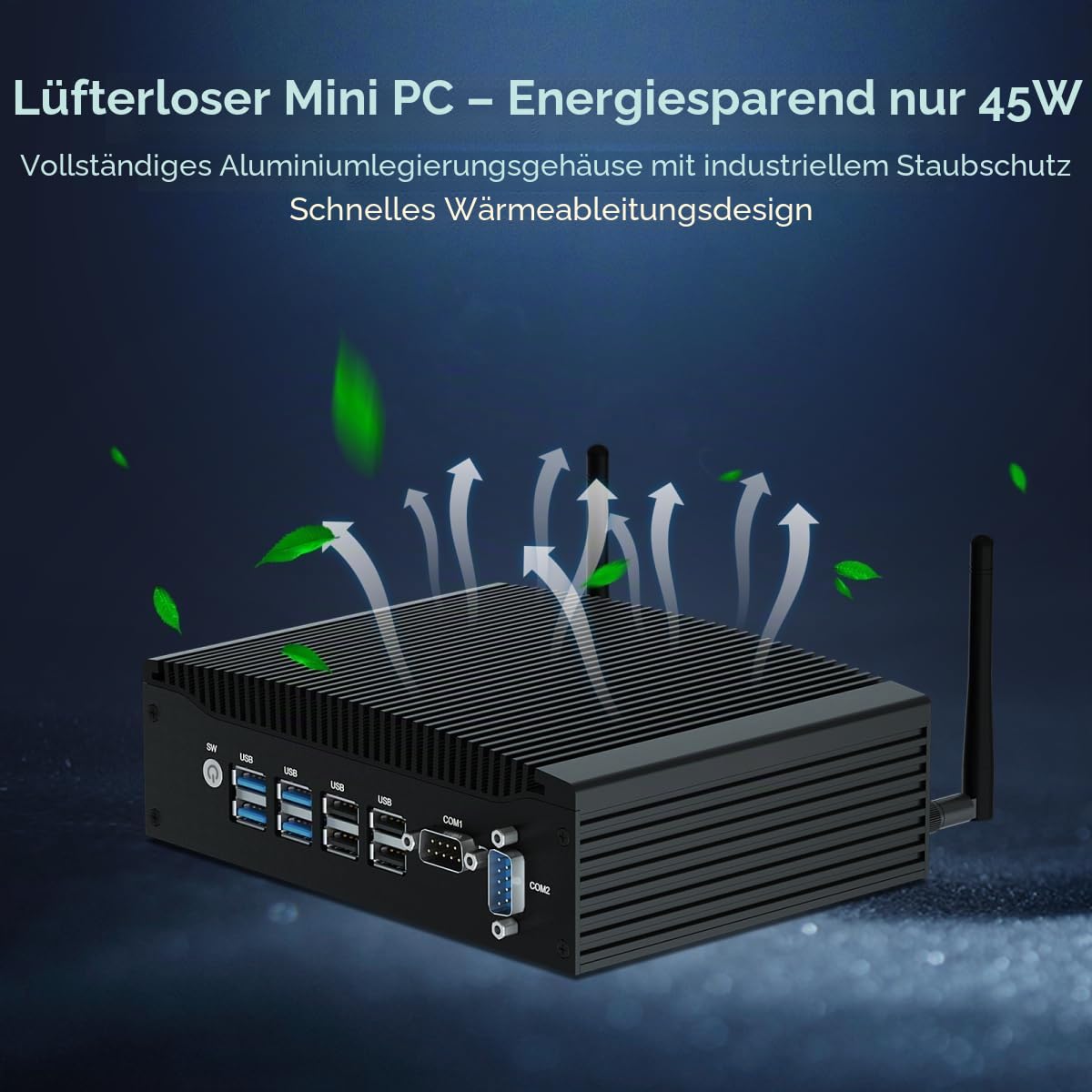 WEIDIAN Lüfterloser PC Industrie Mini PC lüfterlos Win 11 Pro i5 16GB RAM 512GB SSD Core i5 8350U Mini Desktop Computer 4K 2HD, 2RS232 COM, 2Gigabit LAN, 8USB Linux Auto Power On für Business Home 7