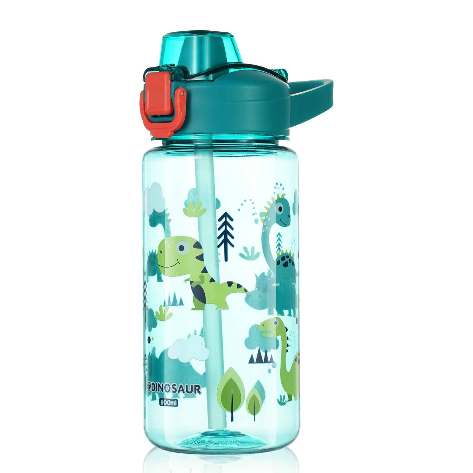 flintronic Kids Water Bottle with Straw 600ml, Leakproof BPA Free Kids Water Bottles, Cute Cartoon Pattern Design, Flip Nozzle Sports Water Bottle for School Picnic, Gift for Girls Boys — image 1