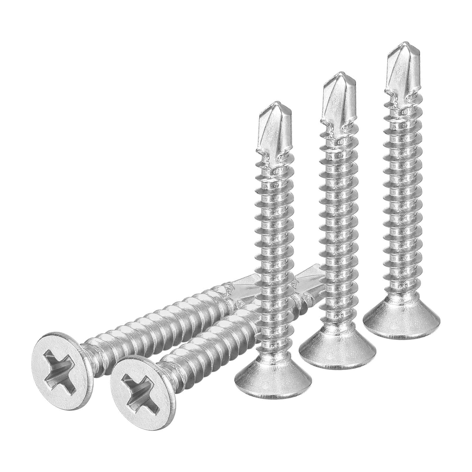 DTGN 50Pcs ST4.2x32mm Self Drilling Screws, 410 Stainless Steel Flat Head Phillips Sheet Metal Screw - Good for Wood to Metal, Furniture - Silver — image 1