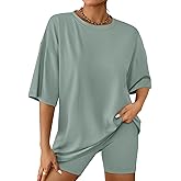 AUTOMET Womens 2 Piece Sets Summer Outfits 2026 Two Piece Lounge Set Matching Clothing Oversized Tshirts Biker Short Fashion