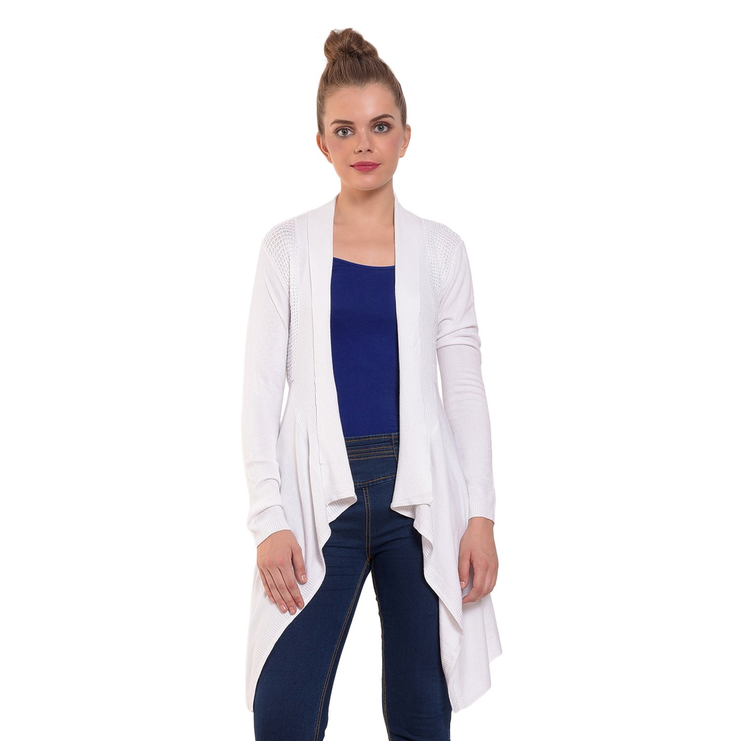 mansicollections white high-lo hem cardigan for women