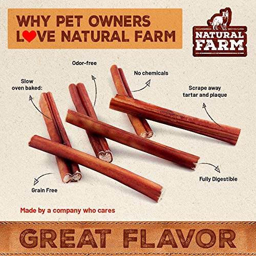 Natural Farm 6-Inch Bully Sticks (20-Pack) All-Natural, Farm-Raised Beef Dog Treats | Odor-Free, Grain-Free | Fully Digestible Chews for Small, Medium, Large Breeds