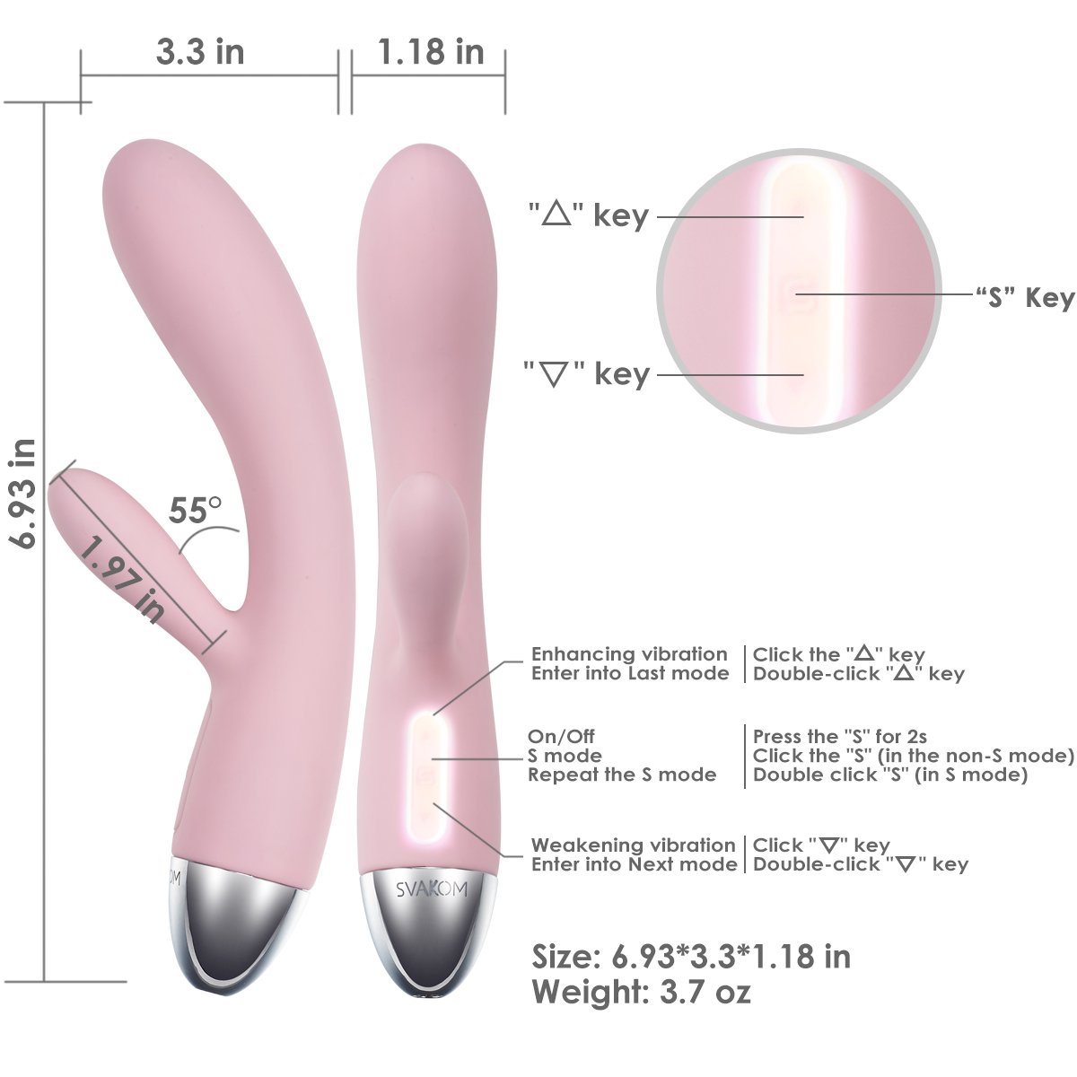SVAKOM Alice 100% Waterproof Intelligent Clitoris G-spot Rabbit Vibrator Rechargeable(Pale Pink)